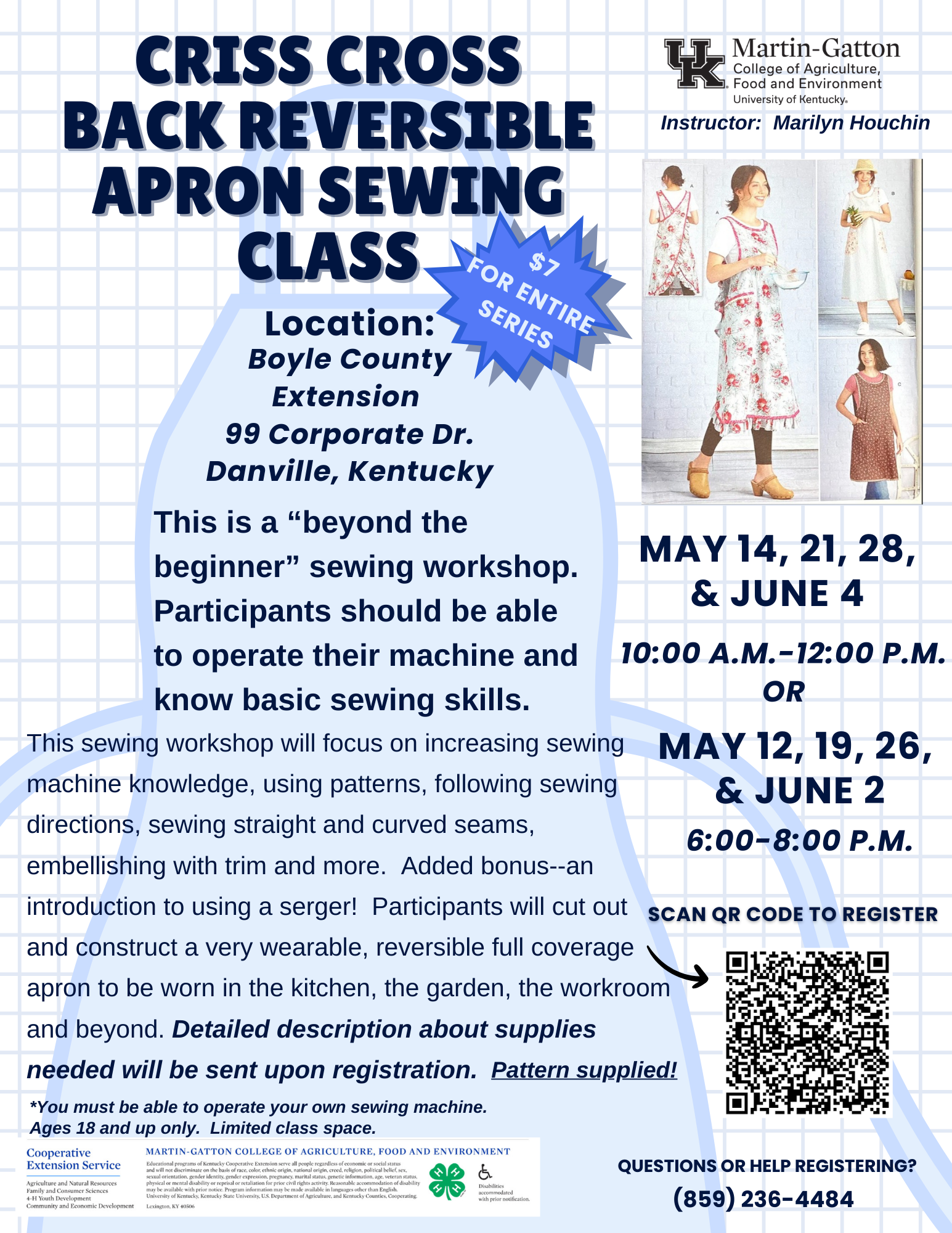 Criss Cross Back Reversible Apron sewing Class