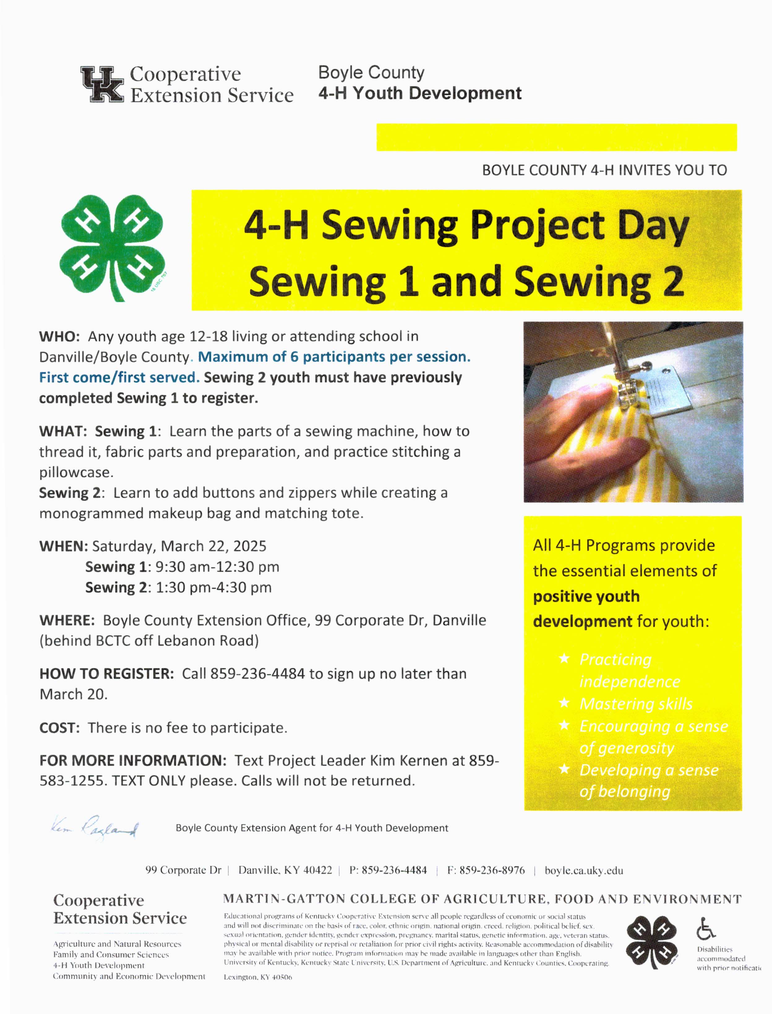 4-H Sewing Project Day